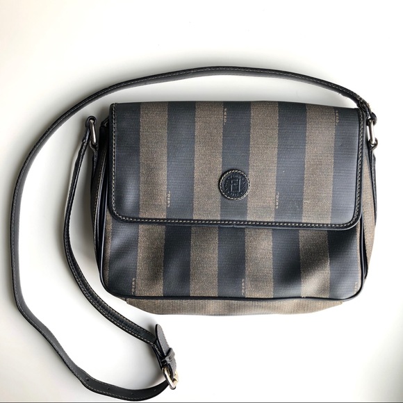 Fendi Handbags - FENDI Vintage Pequin Brown Striped Crossbody Purse